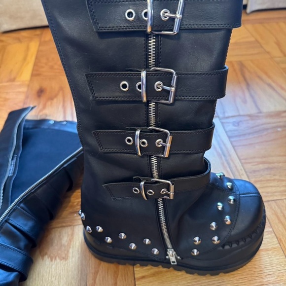Demonia Boots, Black Studded Buckle Boots. - Picture 3 of 9